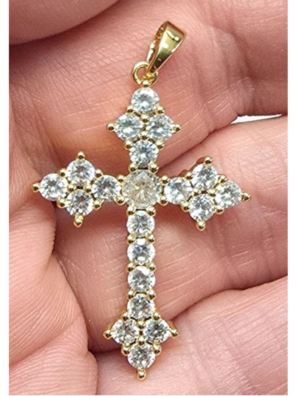 New 18K Gold Plated CZ Cross Fine Jewelry Gold GP Clear CZ Cubic Zirconia Stones